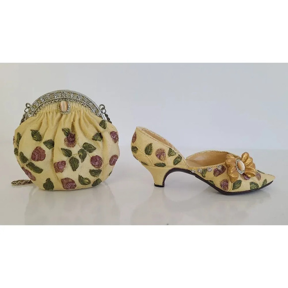 Vintage Miniature Nostalgia Decorative Handbag & Shoe Beige Floral, Knick Knack‎ - Picture 4 of 6
